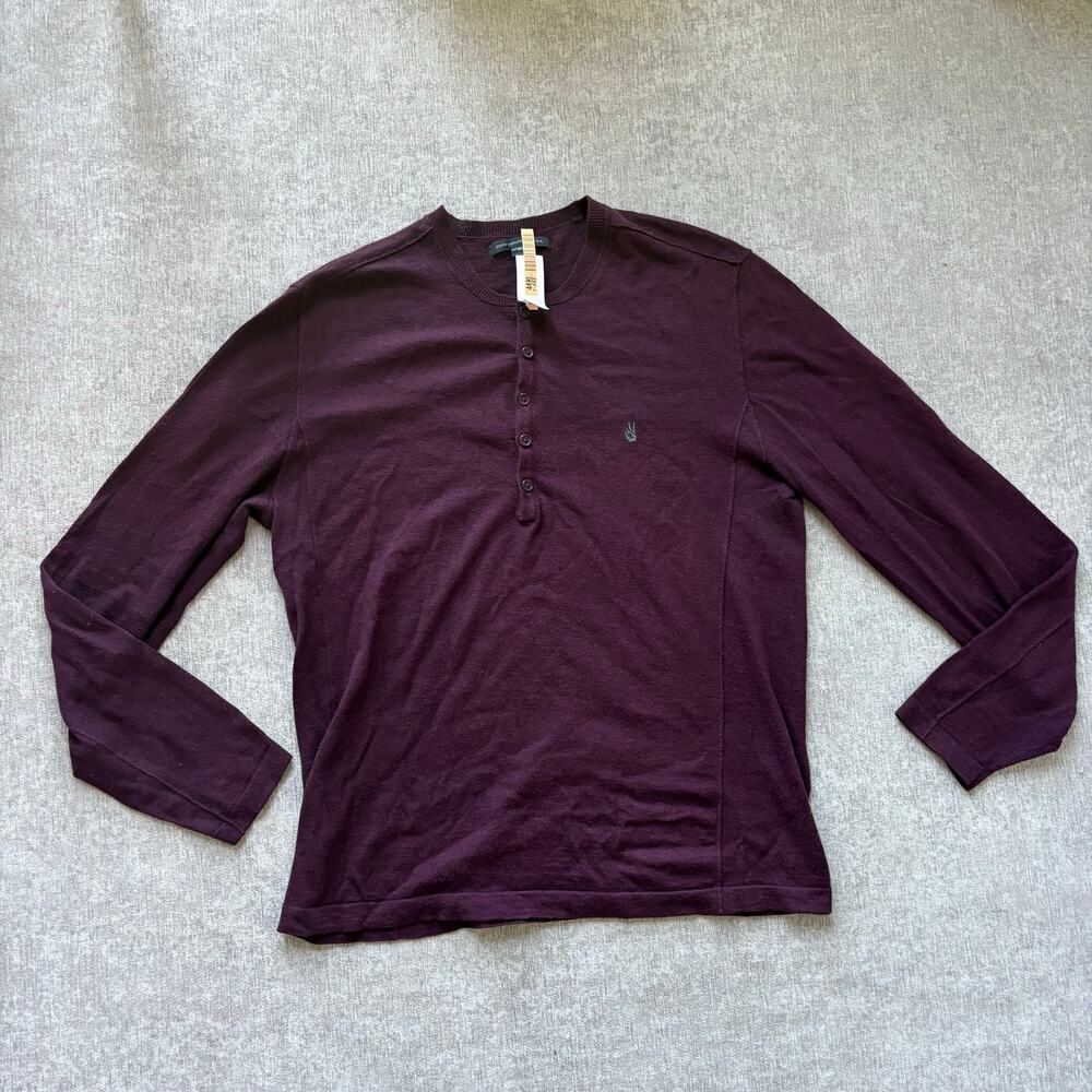 John Varvatos Men’s Burgundy Maroon Henley Sweater